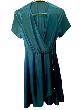Love Fast Live Hard Teal Faux Suede Faux Wrap Dress M